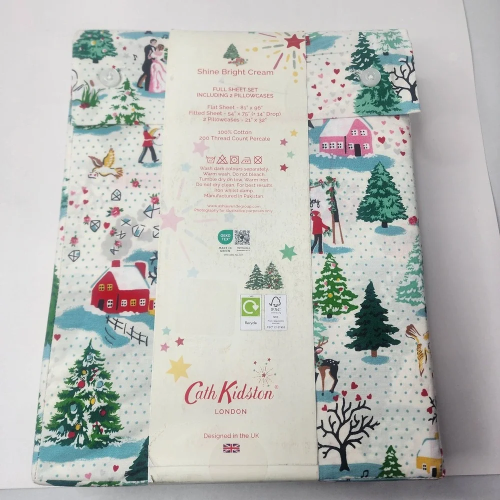 Cath Kidston London Shine Bright Cream FULL 4 Pc Sheet Set 100% Cotton *NEW*